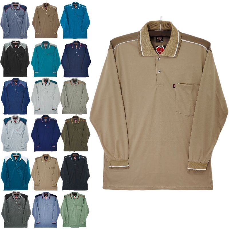 Kaos kerah pria dewasa kombinasi lengan panjang saku allsize XL