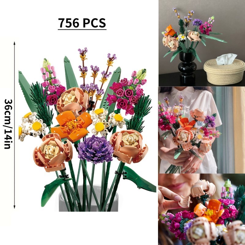 756pc Flower Rakitan Balok Bangunan Buket Bunga Immortal Untuk Bunga Block Mainan  DIY Hadiah Ulang Tahun Dekorasi Rumah