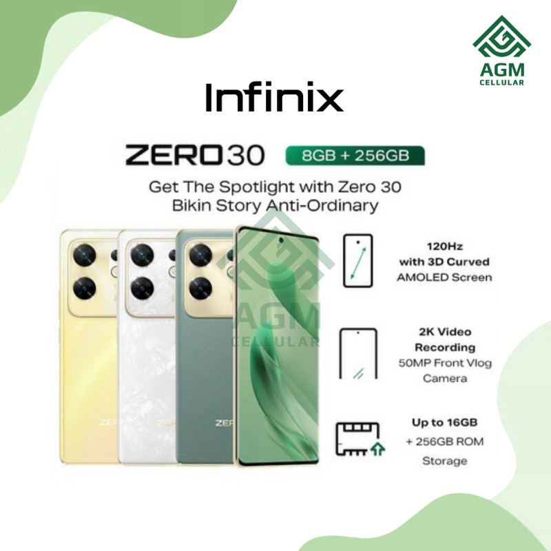 HANDPHONE INFINIX ZERO 30 4G RAM 8GB/256GB (Sunset Gold, Rome Green, Pearly White)