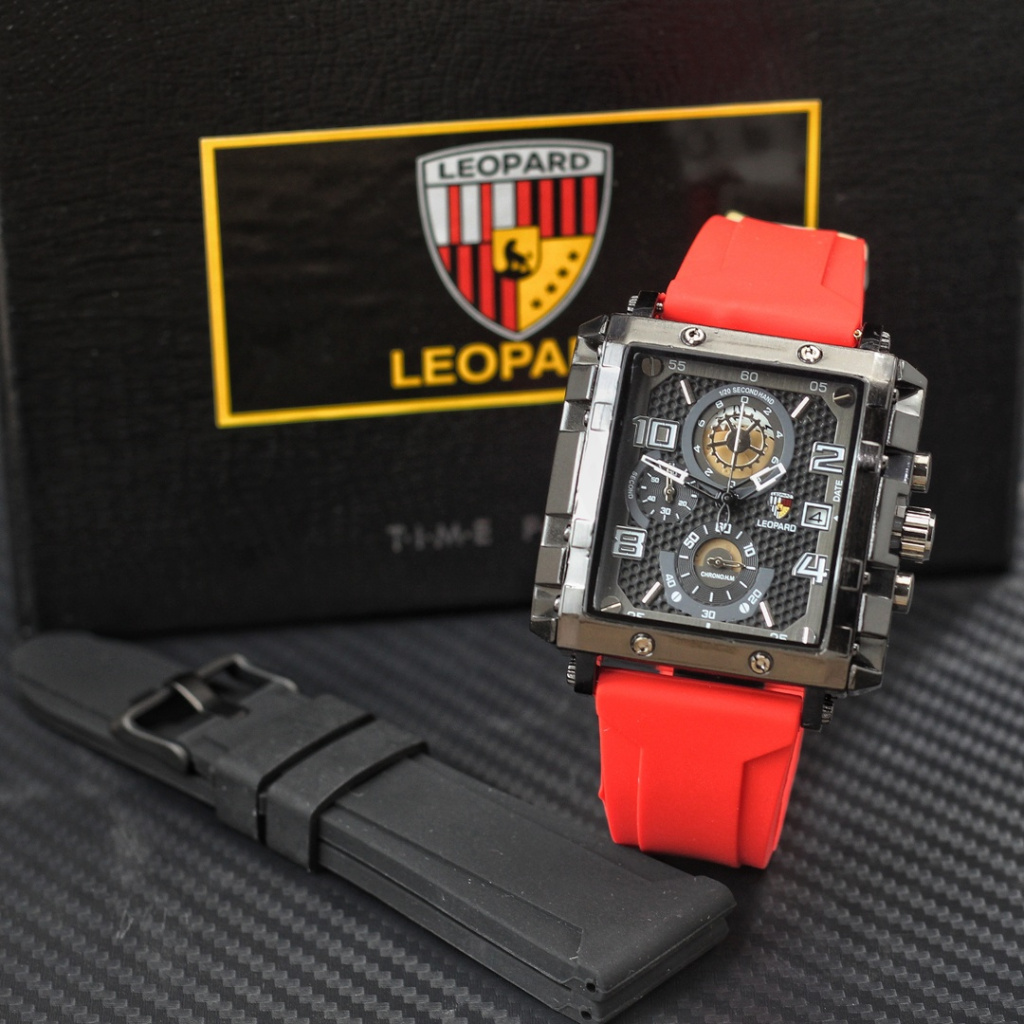 Jam tangan Leopard 8826MC tanggal chronograp aktif tali karet analog original pria