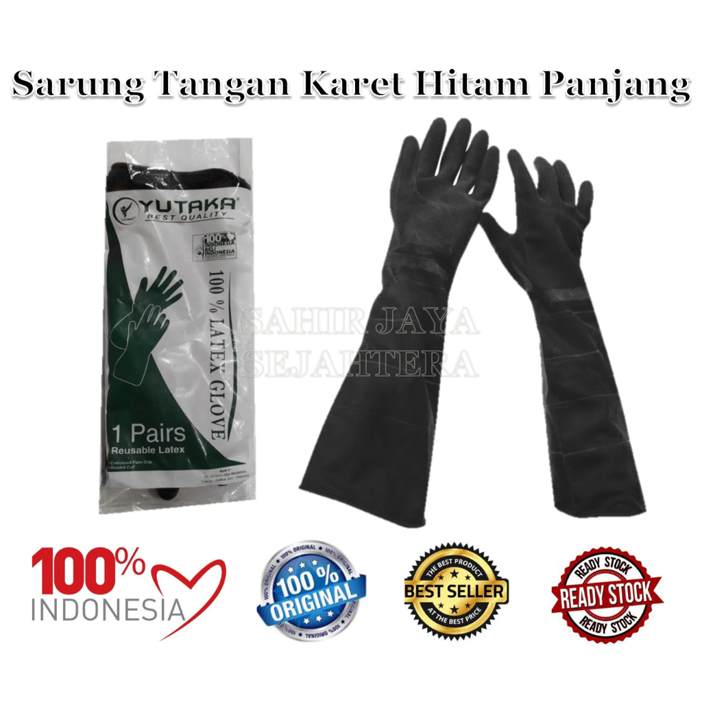 Sarung tangan karet hitam panjang 40cm tebal Latex glove hitam 30cm