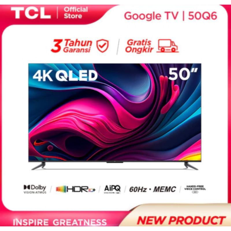 TCL 50Q6 50 inch QLED Google TV 4KUHD - Dolby Atmos/Vision -