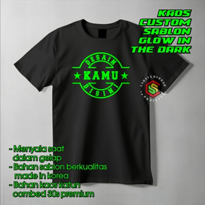 Kaos glow in the dark baju kaos custom glow in the dark kaos menyala dablon glow in the dark