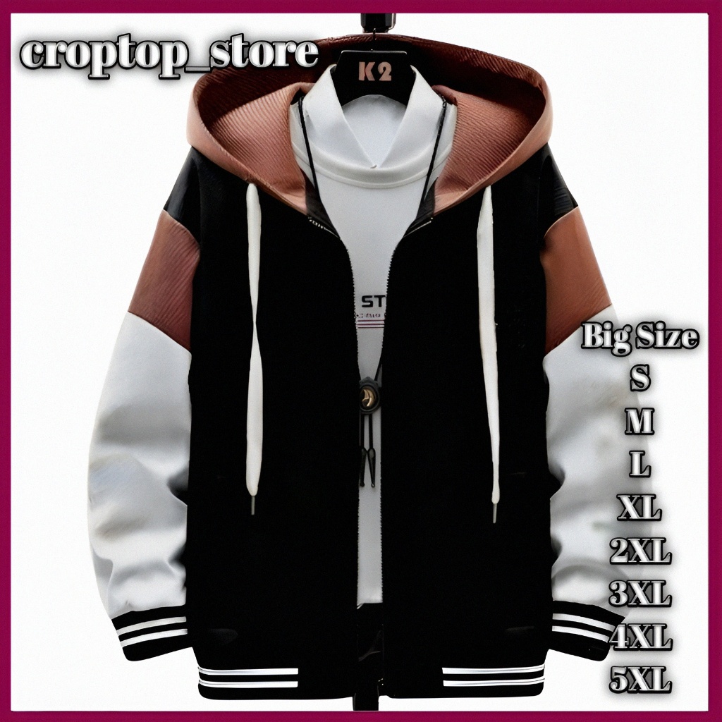 HOODIE ZIPPER VARSITY WANITA LONG SLEEVE JUMBO 2XL 3XL 4XL 5XL 6XL JACKET VARSITY BIGSIZE KOMBINASI 