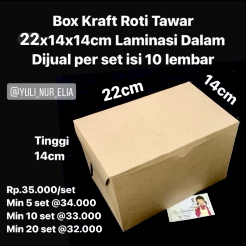 

Box Kraft Roti Tawar 22x14x14cm Laminasi Dalam Dijual per set isi 10 lembar