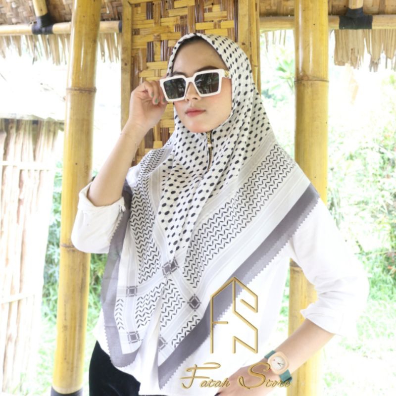 | Bisa COD | hijab segi empat resleting dagu motif / kerudung Ziper / Kerudung instan / hijab ziper 