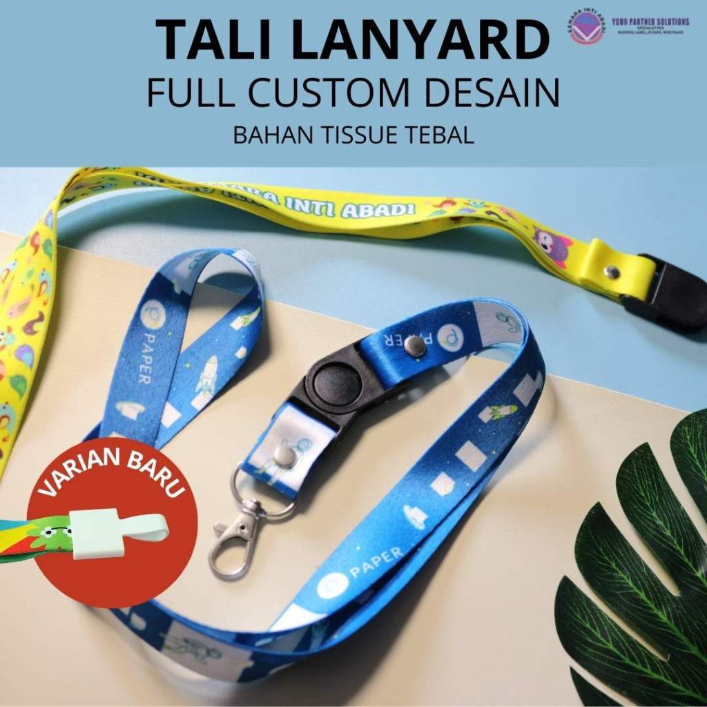 

Cetak Tali ID Card Lanyard Tissue Custom Print Sublim Desain Full Color Premium