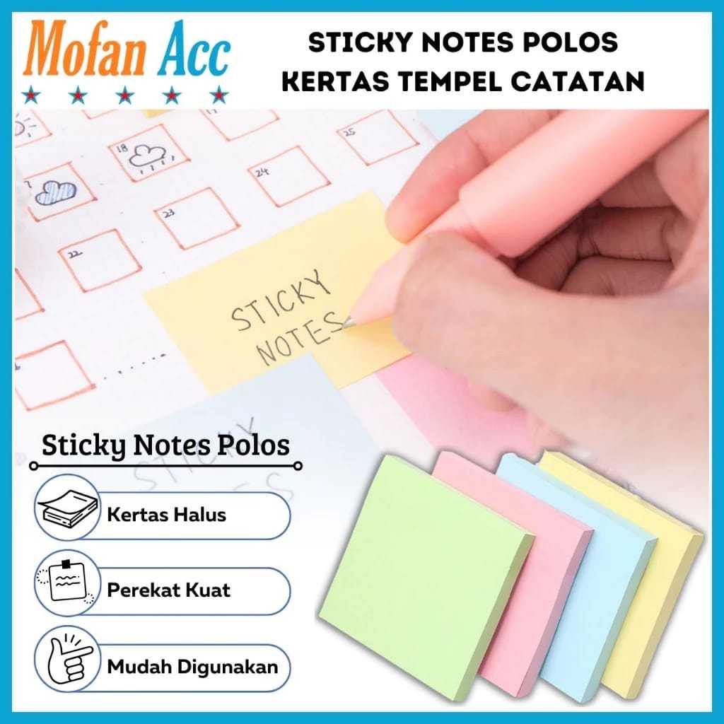 

RAEDY STOK STTICKY NOTE WARNA PASTEL PERMEN LEM KUAT STICKY NOTE POLOS PENANDA HALAMAN CATATAN KERJA TUGAS KERTAS MEMO