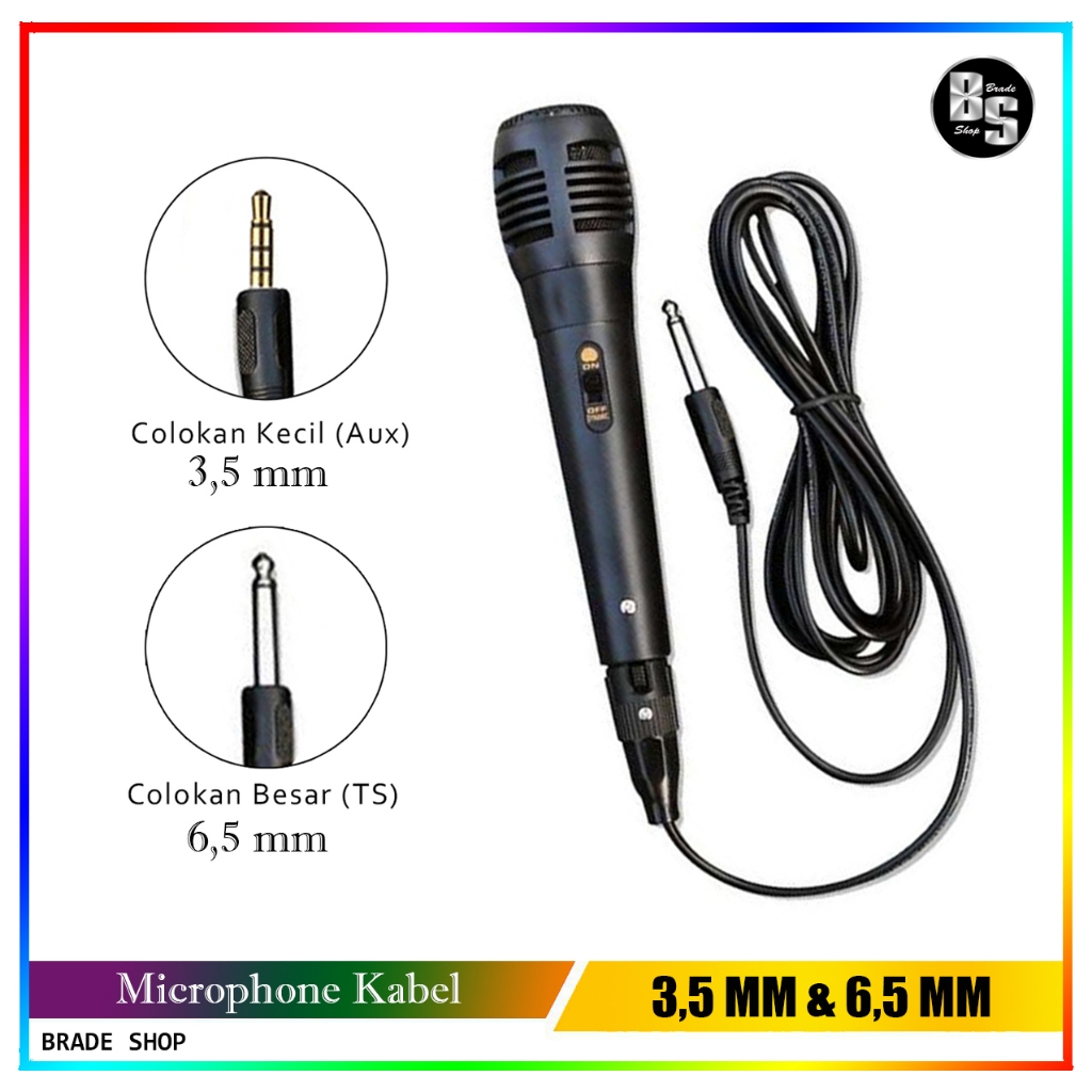 Microphone Kabel Universal Mic Colokan Kecil Aux & Besar (TS) Karaoke, Meeting dll
