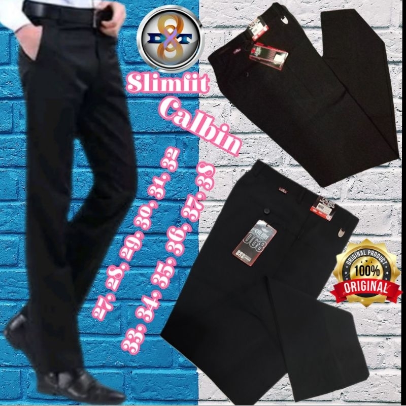 3# Celana Panjang Pria Formal CALBIN, Model Slimfit. 27. 28. 29. 30. 31. 32.