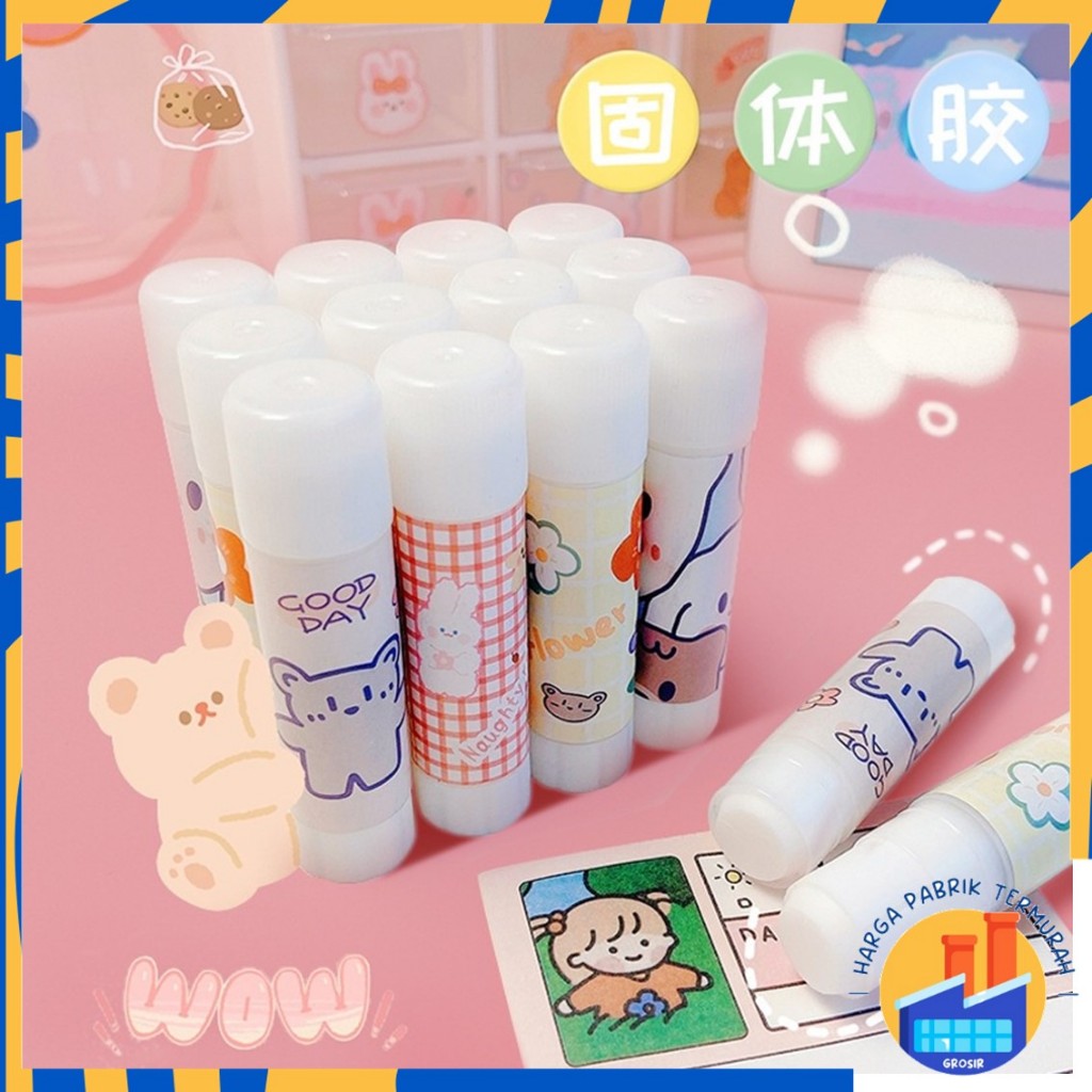 

HPT Lem Perekat Kertas Padat Glue Stick Lem Stik Batang Putar Sekolah Kantor Motif Korea Lucu