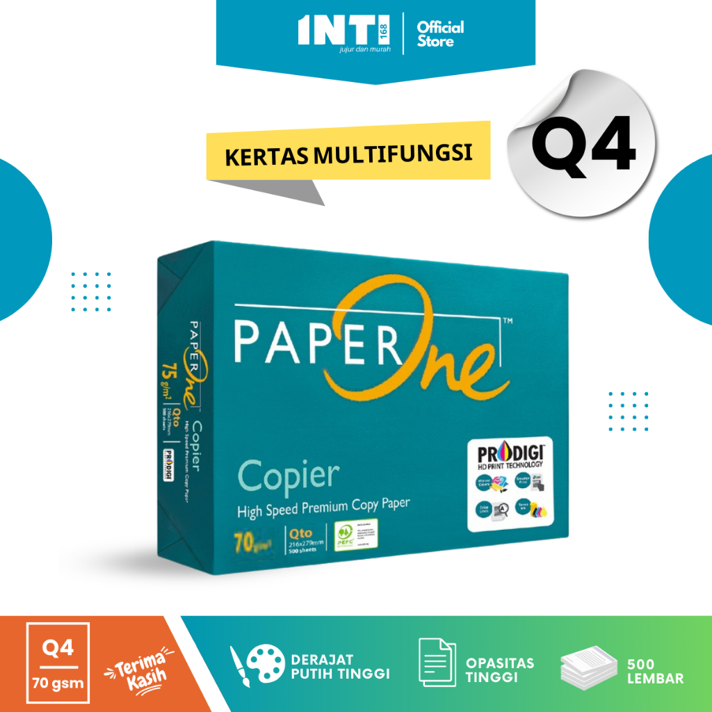 

PaperOne Kertas Q4 70gr Copier 1 Rim (500 lembar) Kertas HVS Q4 Kertas Fotocopy