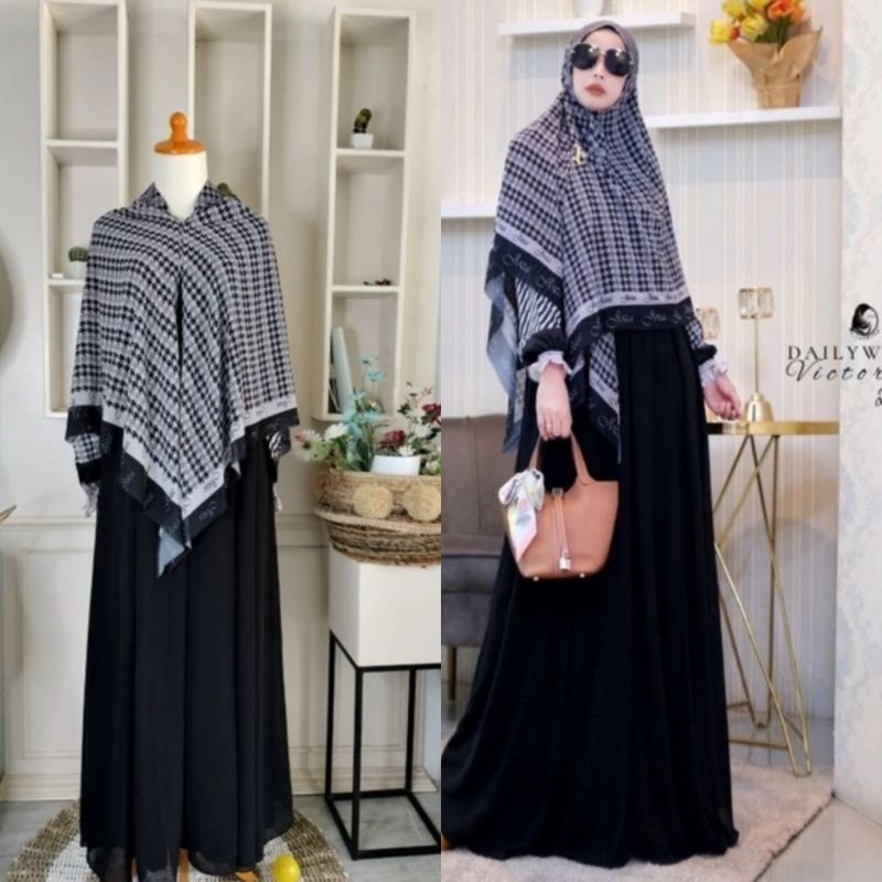 daily wear victoria black dan mocca gamis set dresssyari by joza clothing