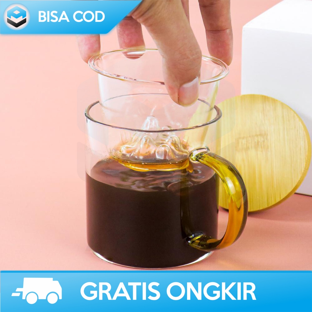 GELAS KACA SARINGAN REMPAH BOROSILICATE MINIMALIS TEA CUP 350 ML