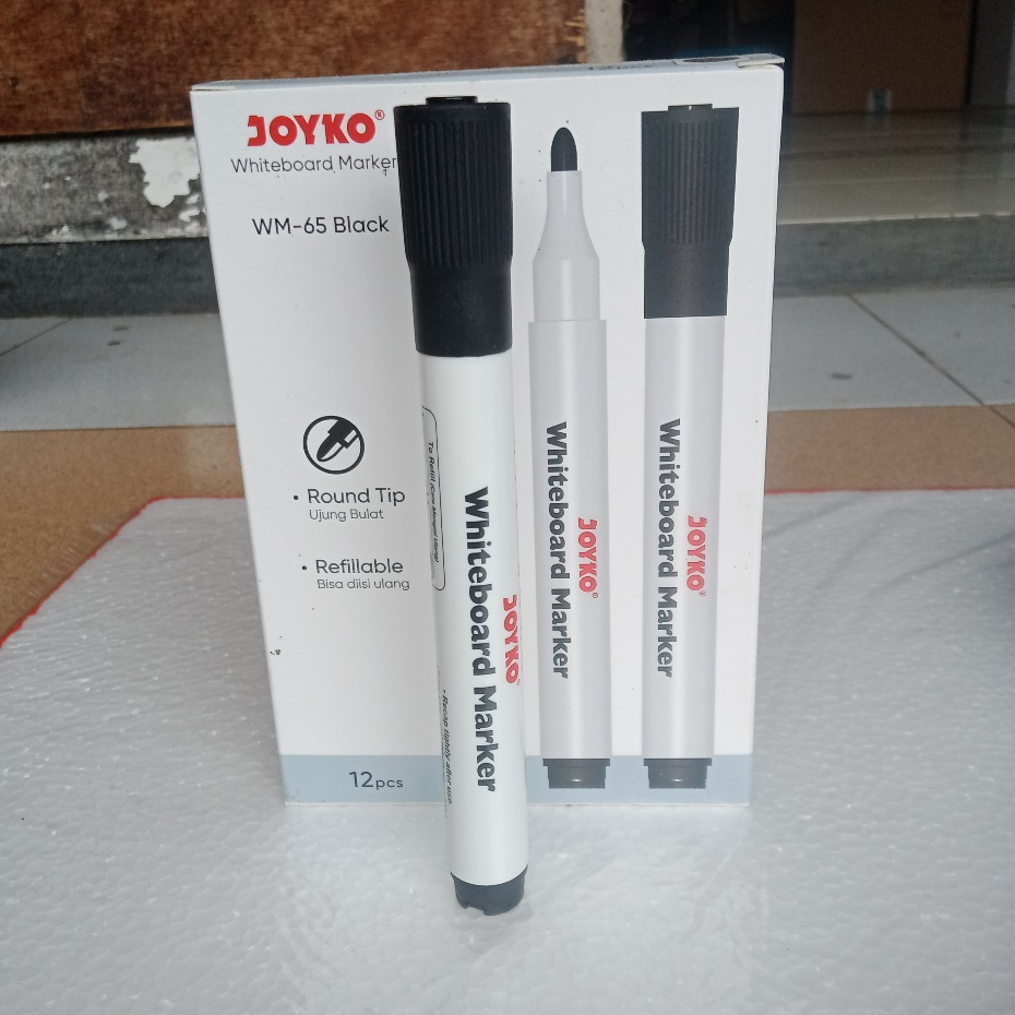 

joyko 6 buah spidol whiteboard marker wm-65 warna hitam joyko per 6 pcs - enc.sup