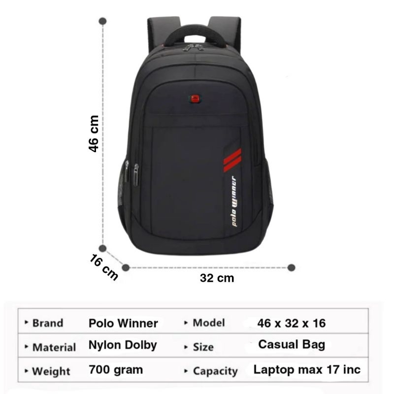 Polo Winner Tas Sekolah Pria Keren Tas Punggung Pria Dewasa Sma Ransel Backpack 1274