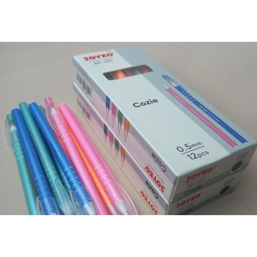 

BOLPOIN TINTA HITAM JOYCO COZIE 4 WARNA PINK, ORANGE, BIRU, ABU 12PCS / PULPEN / PENA TULIS / BOLPOIN TULIS