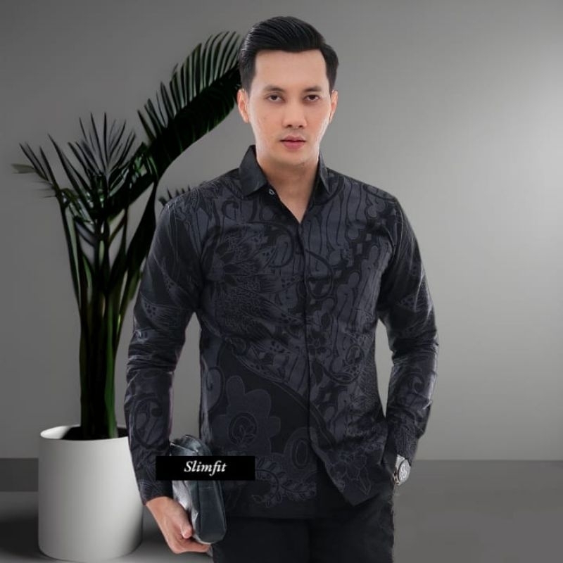 Kemeja Batik Pria Original Slimfit Lapis Puring Motif Turbo Baju Batik Pria Lengan Panjang Hem Batik