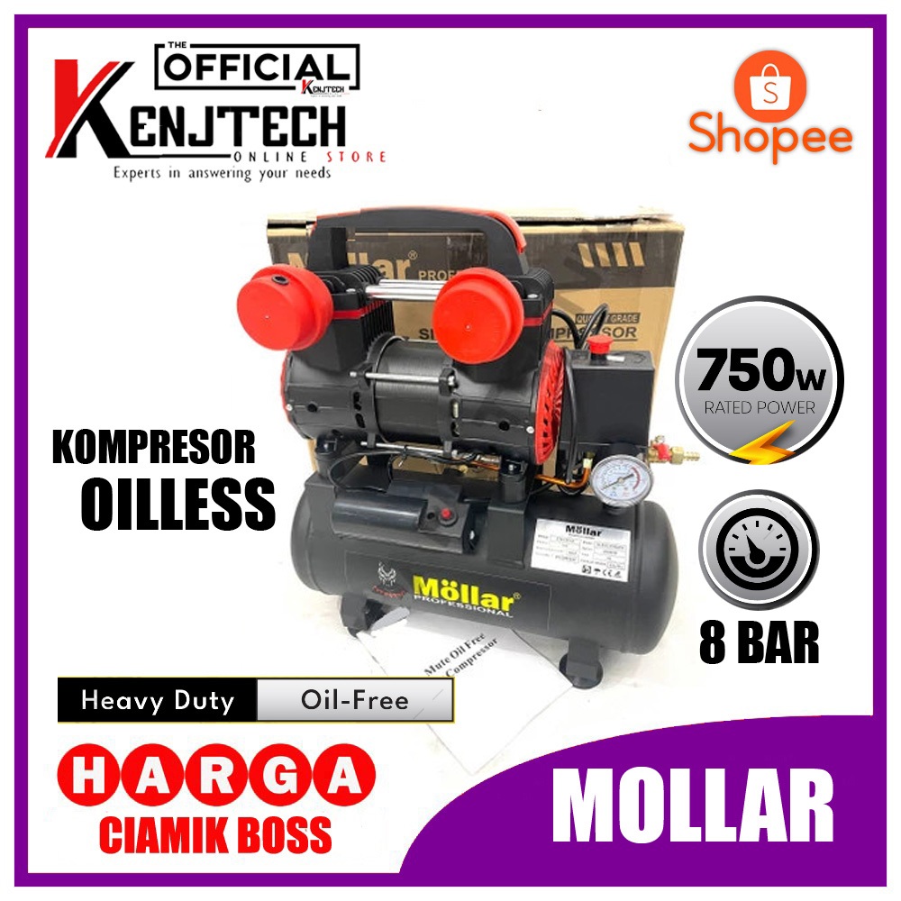 Kompresor mollar black panther 1 HP Oiless Oilless air kompresor silent compressor 1 PK 10 liter