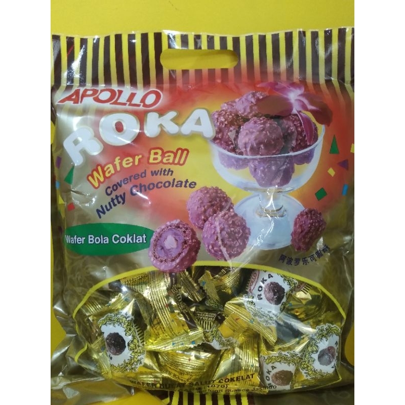 

Apollo Roka Wafer Ball Chocolate / Wafer Bola Coklat / Snack Lebaran | Berat Bersih 420gr