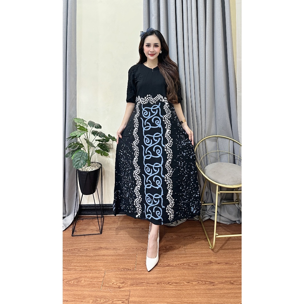 Batikid — Daster Cap Rayon Twill Handmade — Daster Santai Busui Bahan Adem  — Hindia Biru