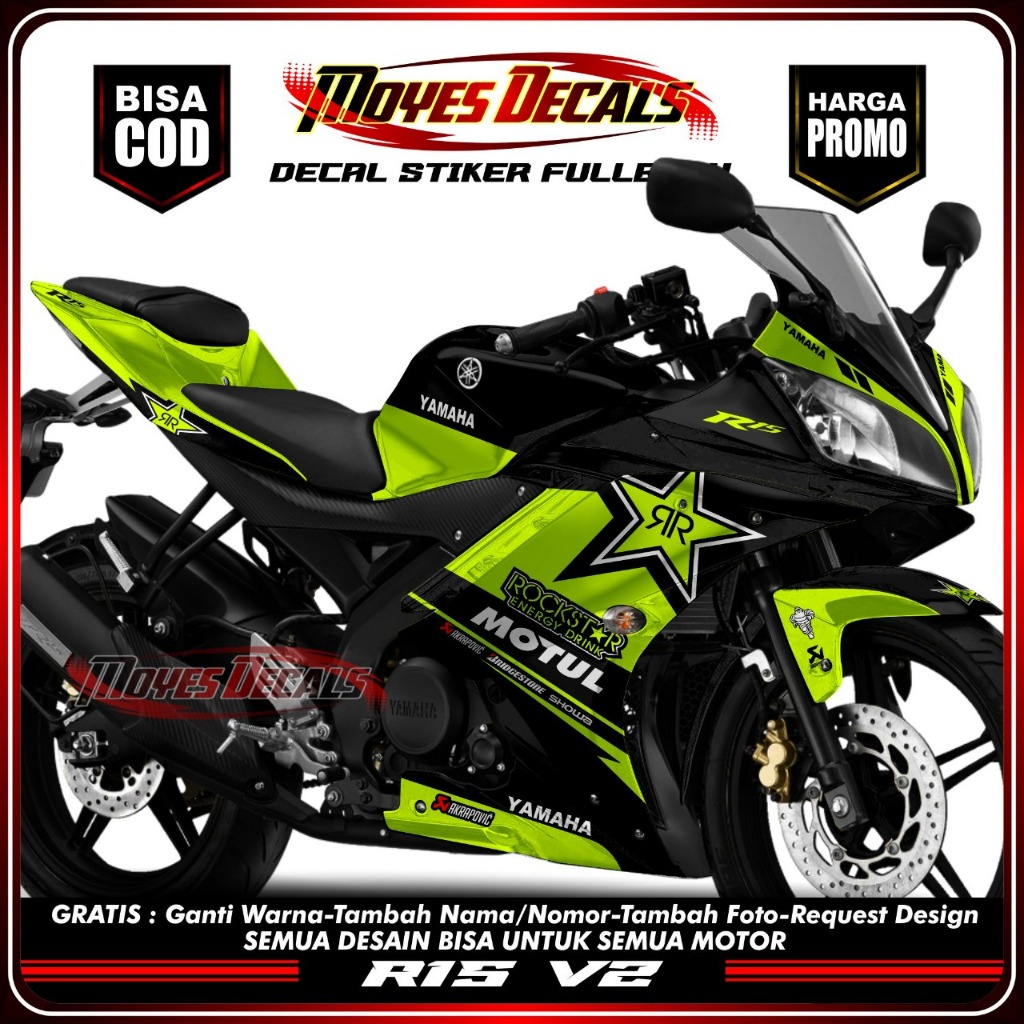 Decal motor R15 V2 Stiker Decal Fullbody R15 V2 Motif RockStar  Recing Biru Muda