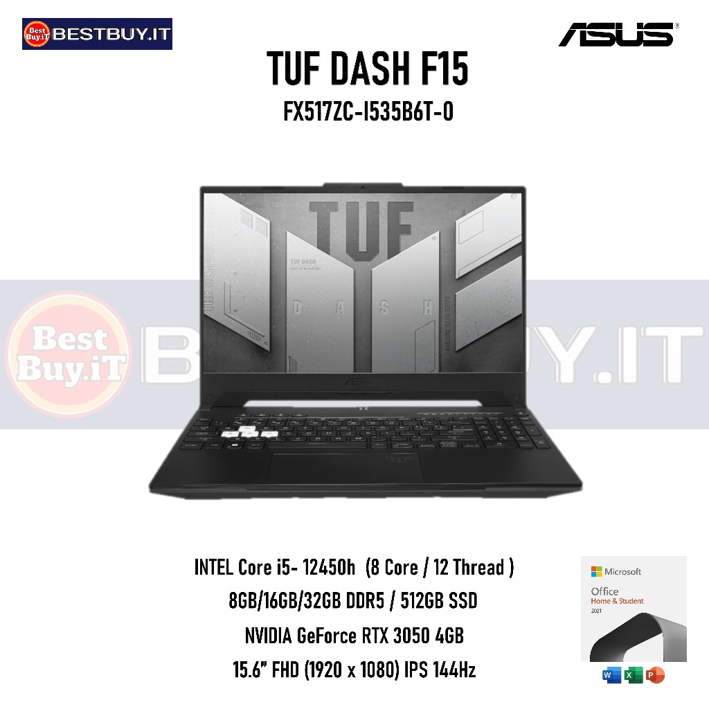 ASUS TUF DASH F15 FX517ZC i5-12450H 8GB 512GB 15.6" RTX3050 W11 OHS
