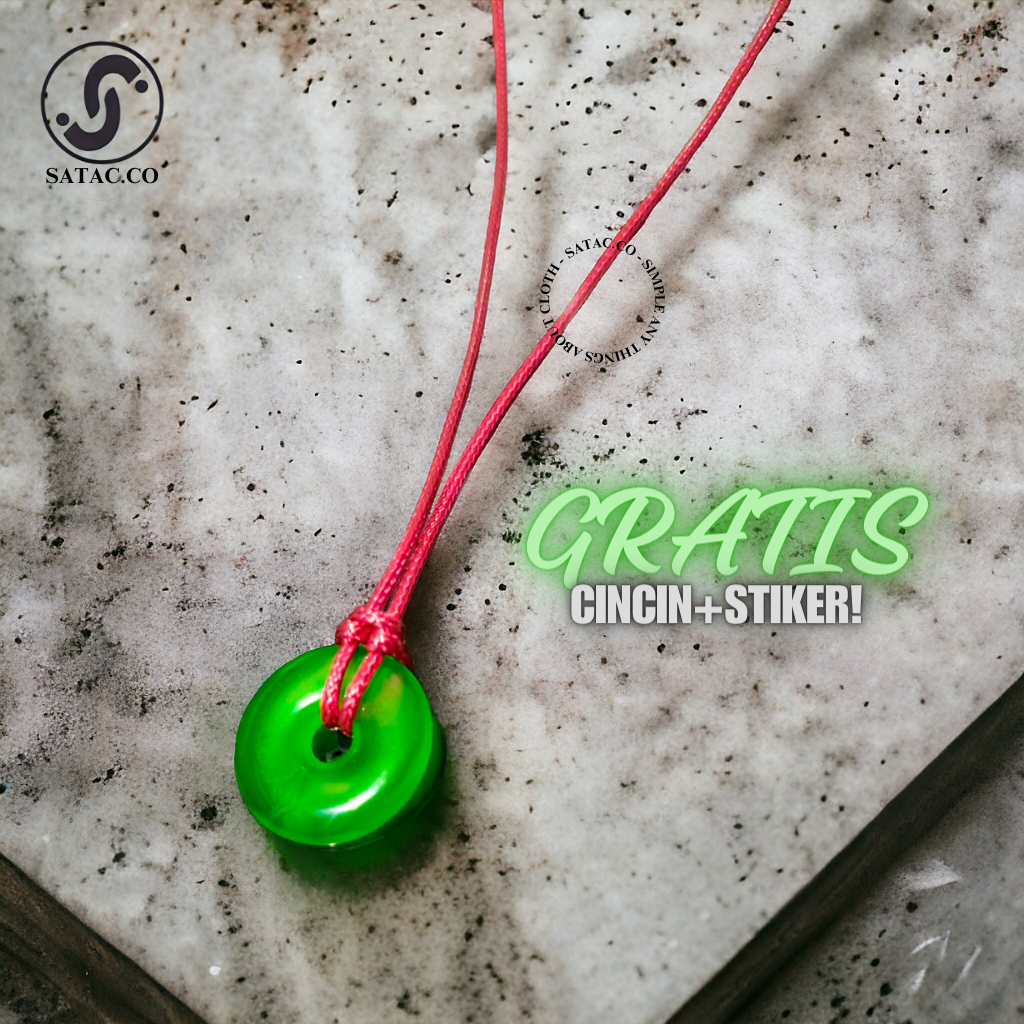 SATAC.CO TALI MERAH LIONTIN HIJAU // Kalung Tali Pria dan Wanita // Kalung Simple Liontin elegan // 