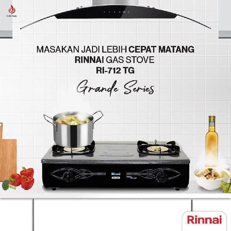 RINNAI - Kompor Gas Enamel Type 712-TG Garansi Resmi / Stove Gas Rinnai Api Turbo 2 Burner / Kompor 