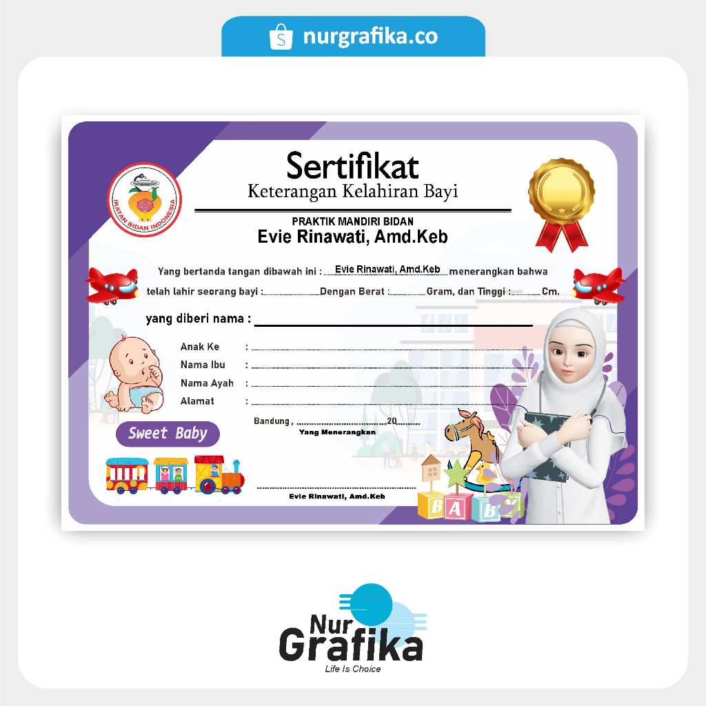 

Sertifikat Kelahiran Bayi Bidan Hijab( isi 10 pcs)