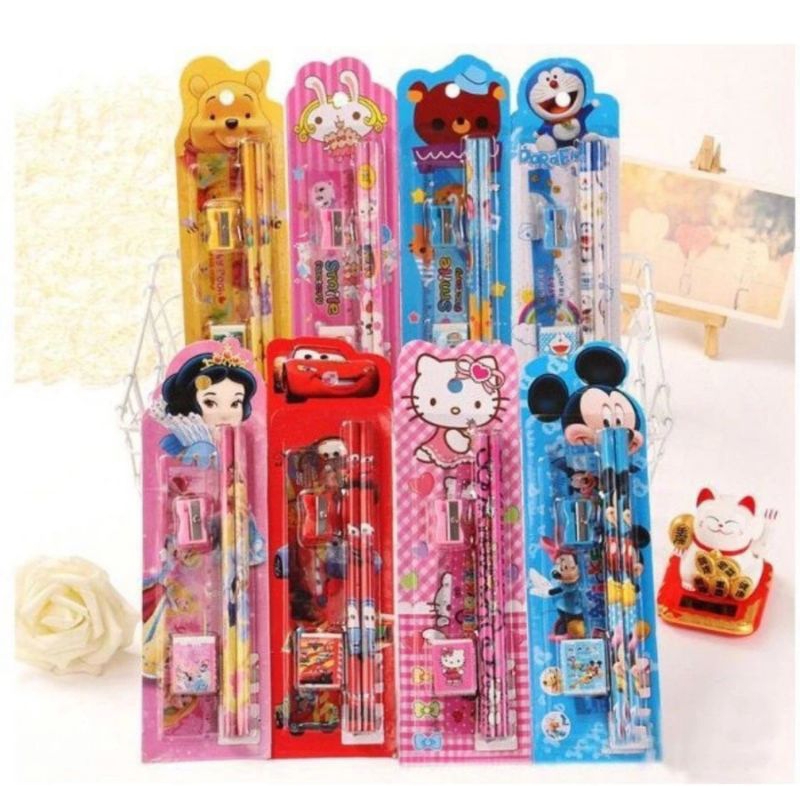 

stationary alat tulis anak 5in1 pensil murah paket pensil penghapus rongotan murab