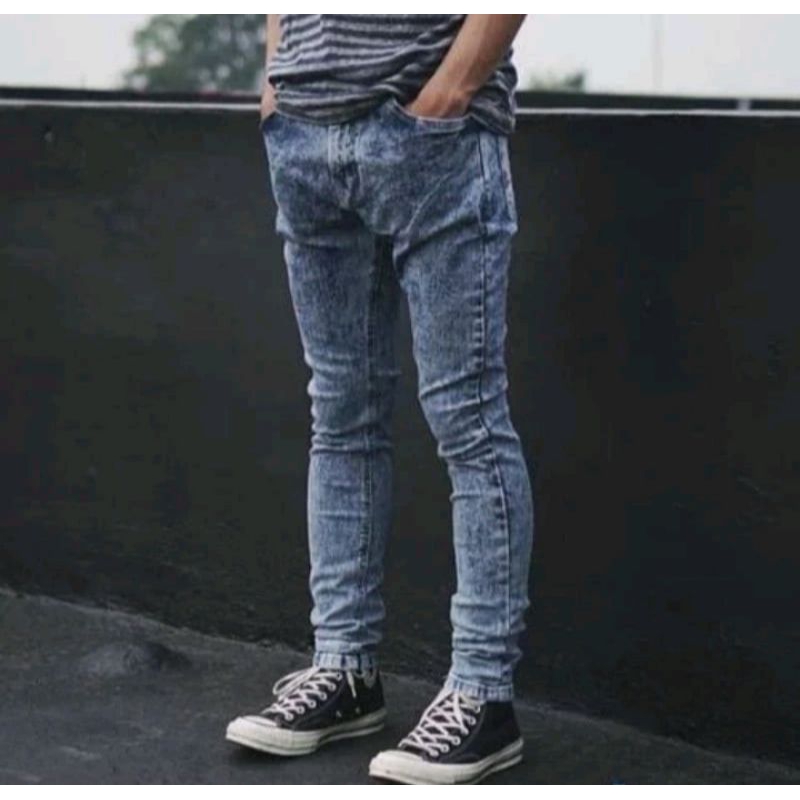 CELANA JEANS PRIA SKINNY SNOW ACID GREY TERBARU CELANA JEANS PANJANG COWOK