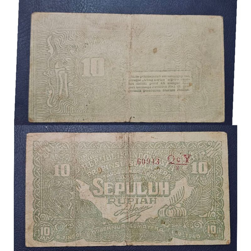 Uang ORIDA Sumatra Bukit tinggi 10 rupiah Republik Indonesia Tahun 1948 DIJAMIN ORIGINAL 100% Utuh