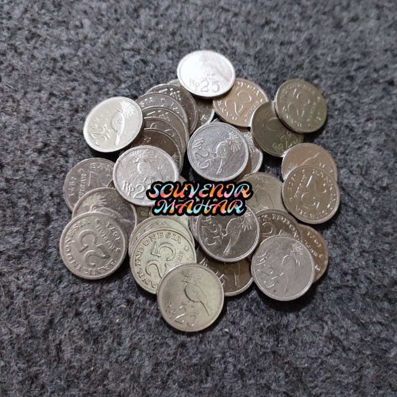 (Kinclong/Dibersihkan) Uang koin kuno 25 rupiah tahun 1971 burung uang lama rp.25 rp 25 untuk mahar nikah 23 rupiah 2023 rupiah