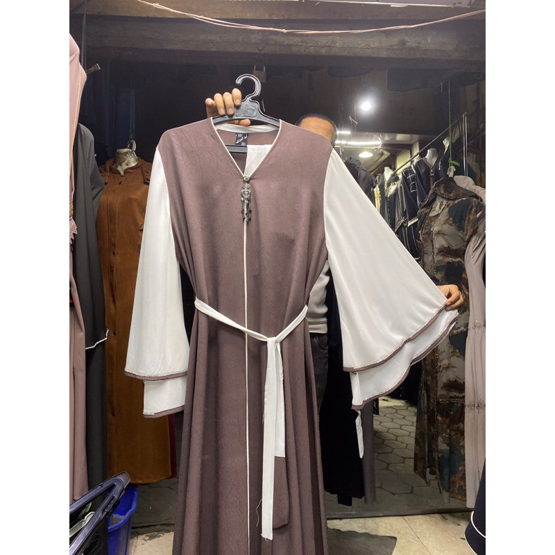 abaya white coffee brown / abaya impor mesir