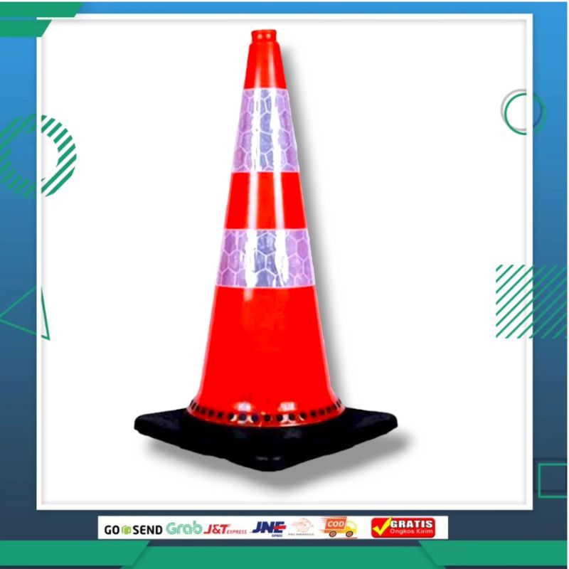 Traffic Cone PVC 75cm Base Hitam Kerucut/ Traffic Cone PVC 75cm