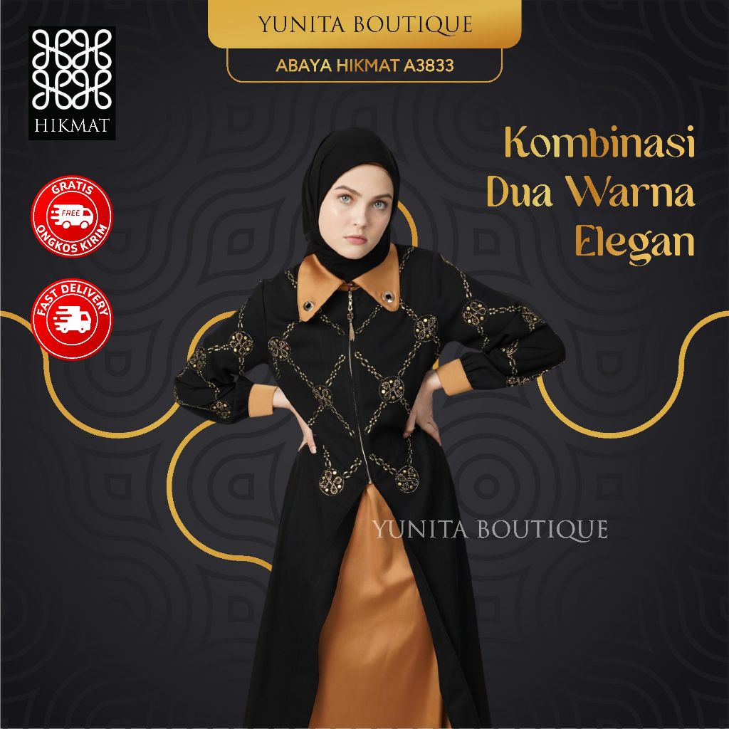 Abaya Hikmat A3833 Original Gamis Terbaru Elegan Mewah Baju Muslimah Wanita Set Hijab By Abayahikmat