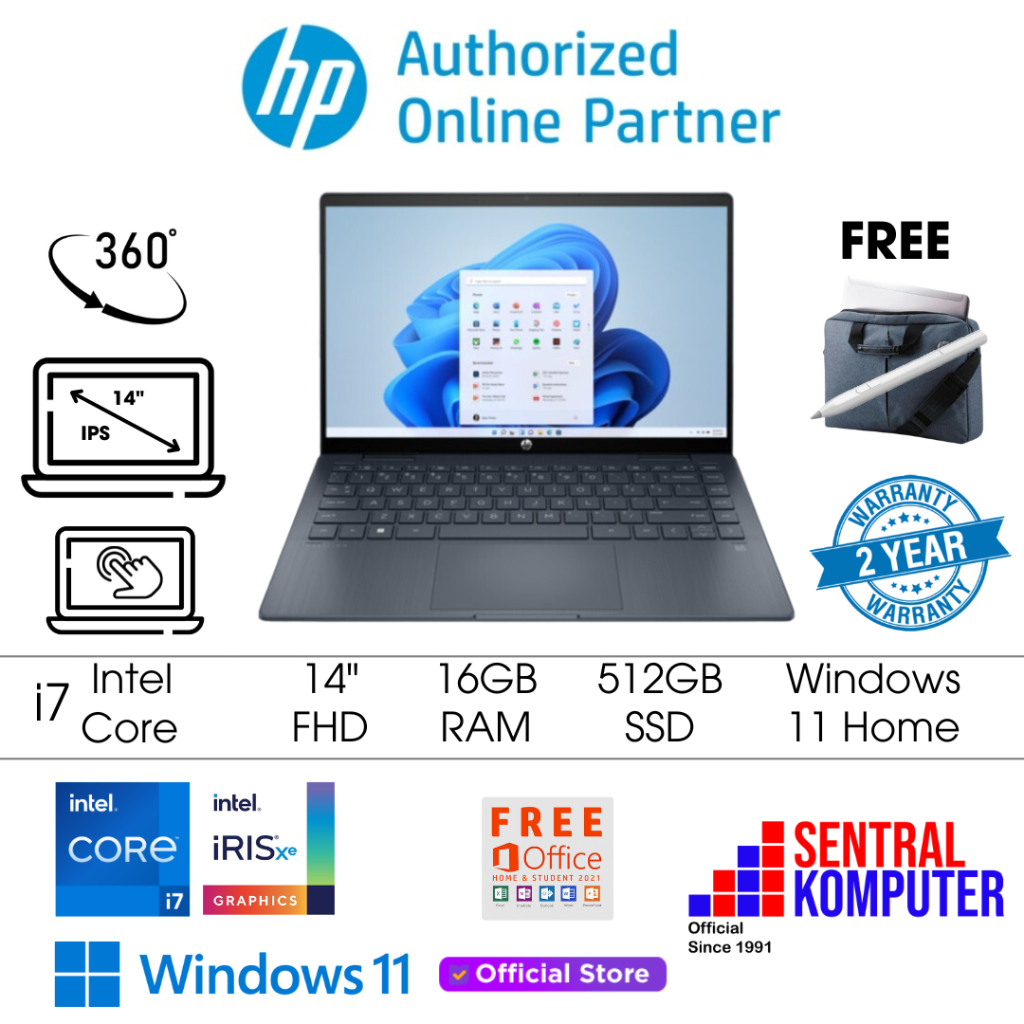 HP Pavilion X360 14 EK1070TU - i7-1355U Iris Xe 16GB 512GB SSD Win 11 & OHS