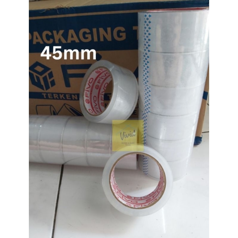 

Lakban Bening 45 mm FIVO Panjang 90 Yard Super Bening / Coklat 1 pcs Selasiban Selotip Isolasi