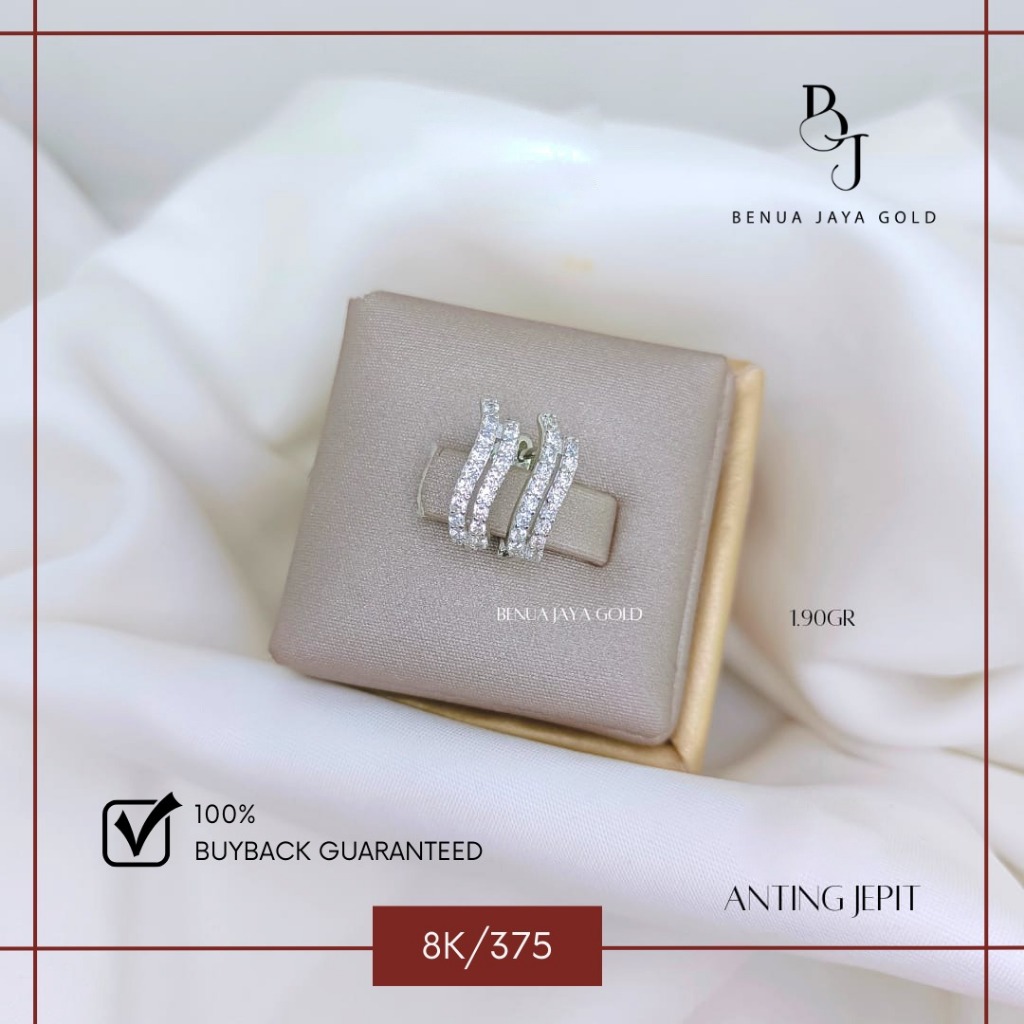 Anting Jepit Diamond Look Emas Putih 8K/375