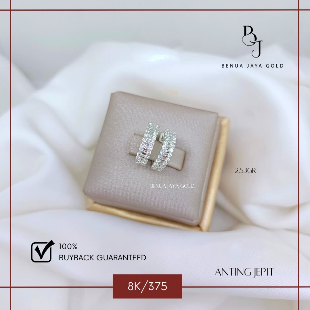 Anting Jepit Diamond Look Emas Putih 8K/375