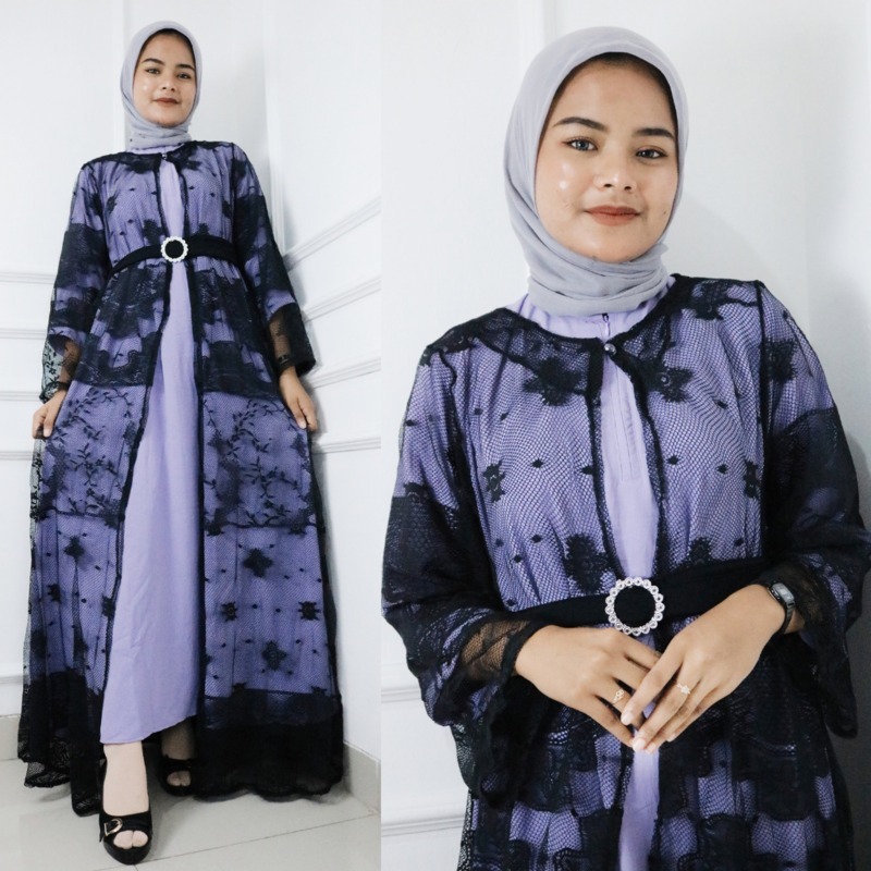 Baju Gamis Wanita Daviena Set Dress BO Crinkle Airflow Busui M L XL XXL Gamis Set Outer Wanita Model