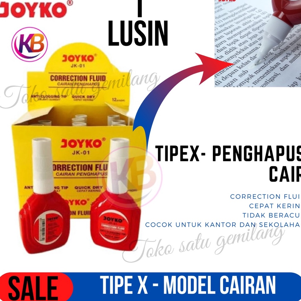 

ART T39O Correction Fluid Joyko Jk1 Tipex Cair Cepat Kering lusinan 12 PCS Toko Gemilang