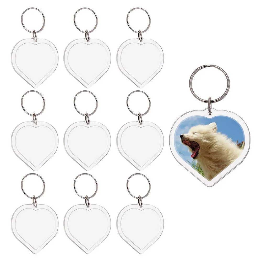 10 Sets Heart Custom Blank Photo Keyring Clear Blank Photo Sisipkan Keychains Untuk Bingkai Foto DIY