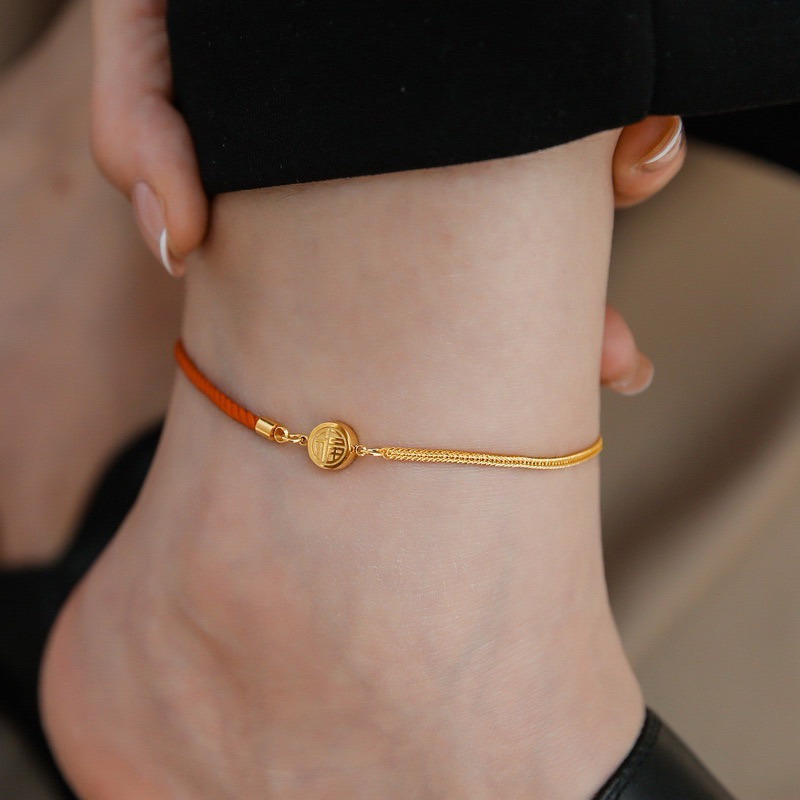 Gelang Kaki Titanium Gold Merah Elegan Korea Fashion 61