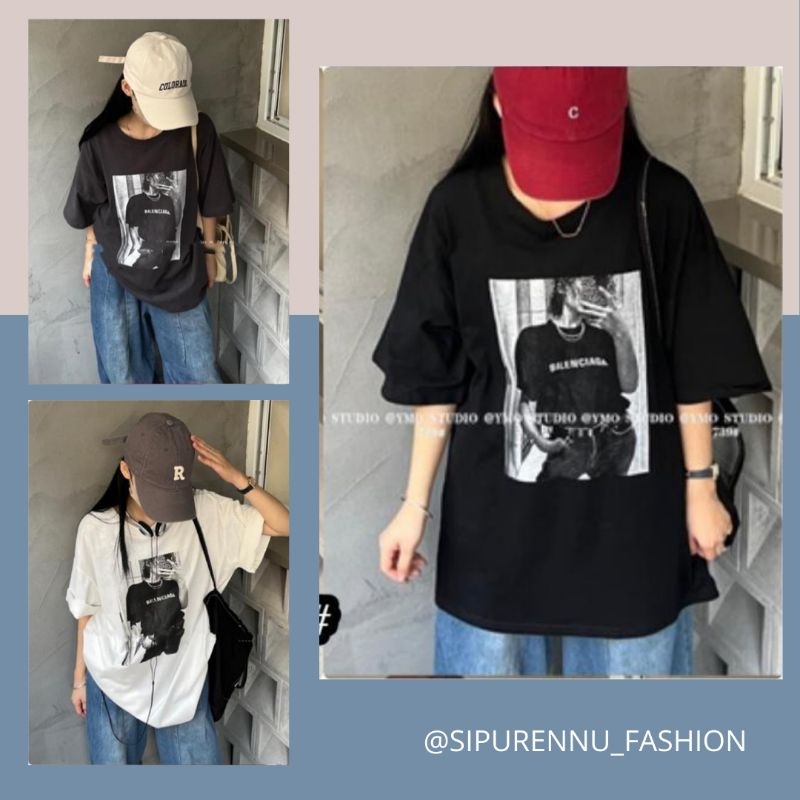 T-shirt korean style baju kaos | oversize wanita BALENCIAGA gambar cowok selfi| Kaos Wanita kaos