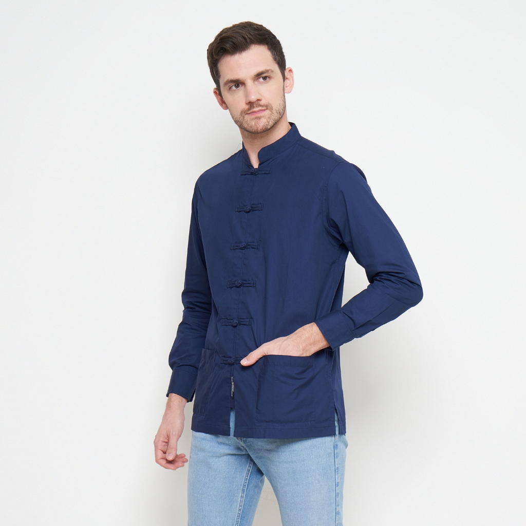 Salt n Pepper Kemeja Cheongsam Pria Lengan Panjang 0228 Navy