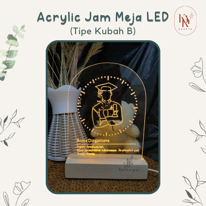 Jam Meja Akrilik LED Kado Wisuda Kado Ultah Cewek Hadiah Wisuda Hadiah Ulang Tahun Pernikahan Karaya