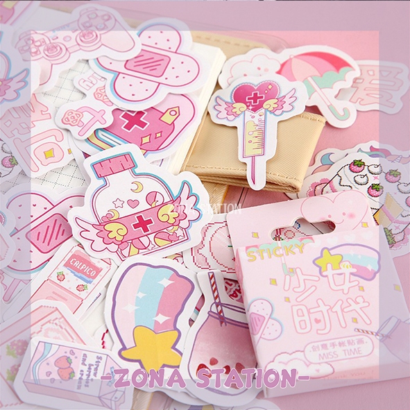 

[ZS] 46 PCS / Sticker Pink Cute Decorating Journaling Scrapbook
