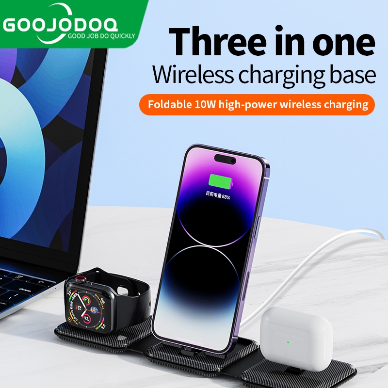 GOOJODOQ Magnetic Wireless Charger Stand 3 in 1 Wireless Charging Station Dock for iPhone, iPad,